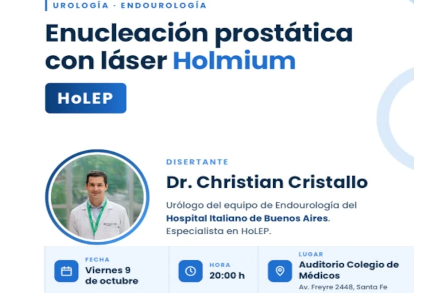 🔬 Actualización en Enucleación Prostática con Láser Holmium | Viernes 9 de octubre – 20hs